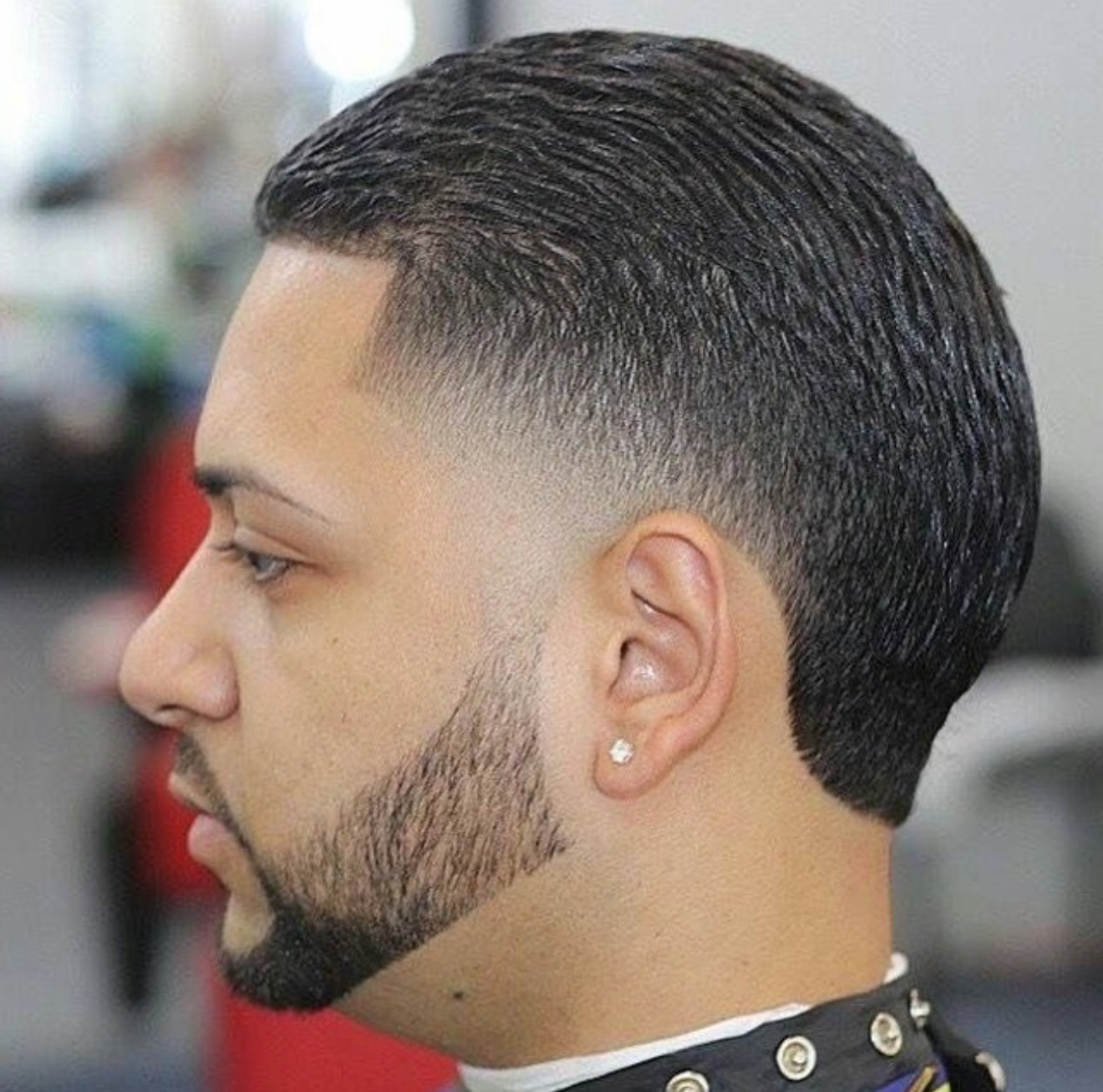 Low taper fade with beard line-up